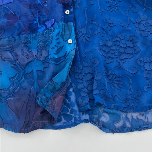 Velvet burnout Floral Button-Up patchwork Blouse boho fairy hippie sheer - Picture 4 of 7